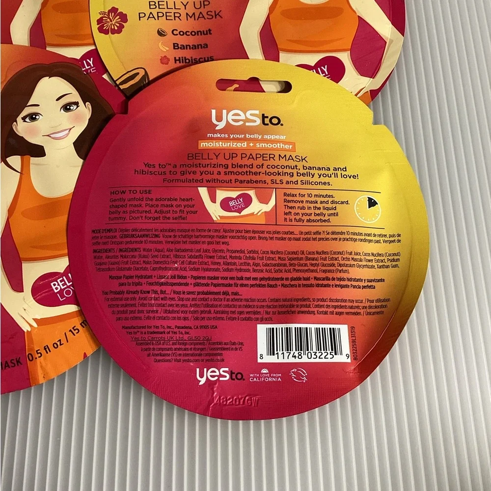 Set of 4 Yes To Belly Up Paper Mask
